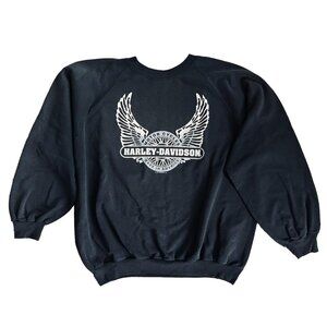 Harley Davidson 90s oversized black and white crewneck sweatshirt